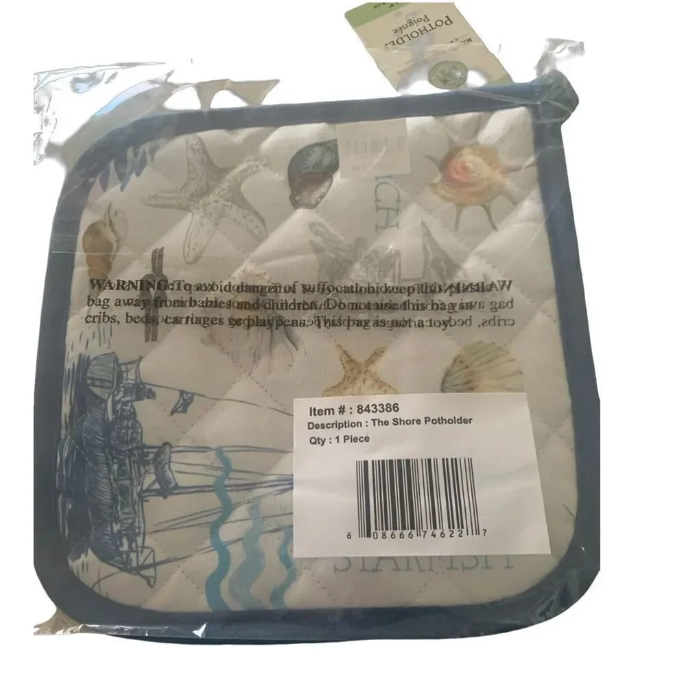 Michel Design Works Blue Coastal Shore Potholder, 9x9in, Cotton